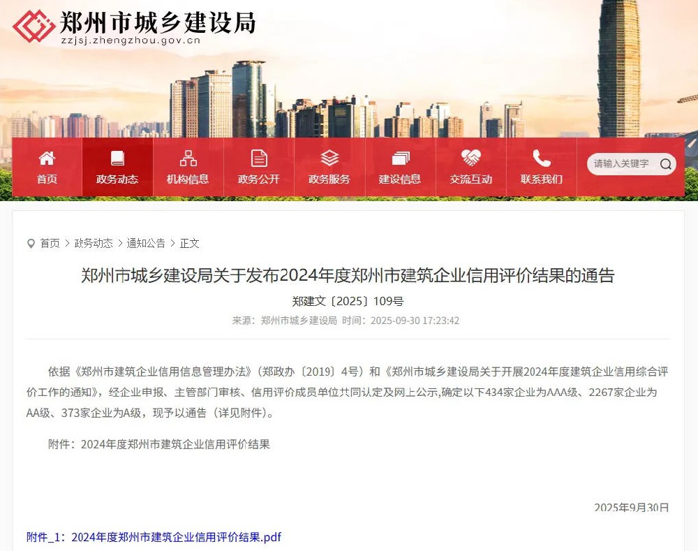 建基咨询荣获2024年度郑州市建筑企业信用评价AAA级